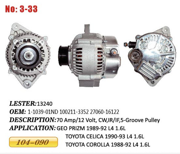 Lester 13240 Alternator for Toyota 4A Celica (Lester 13240)