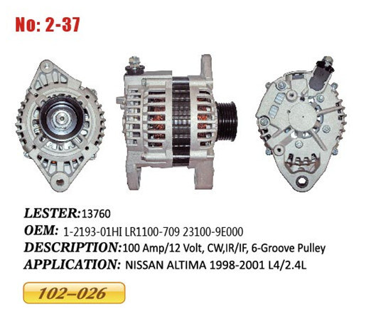Alternator for Nissan Altima 2.4L, Lester 13760, 231009E000