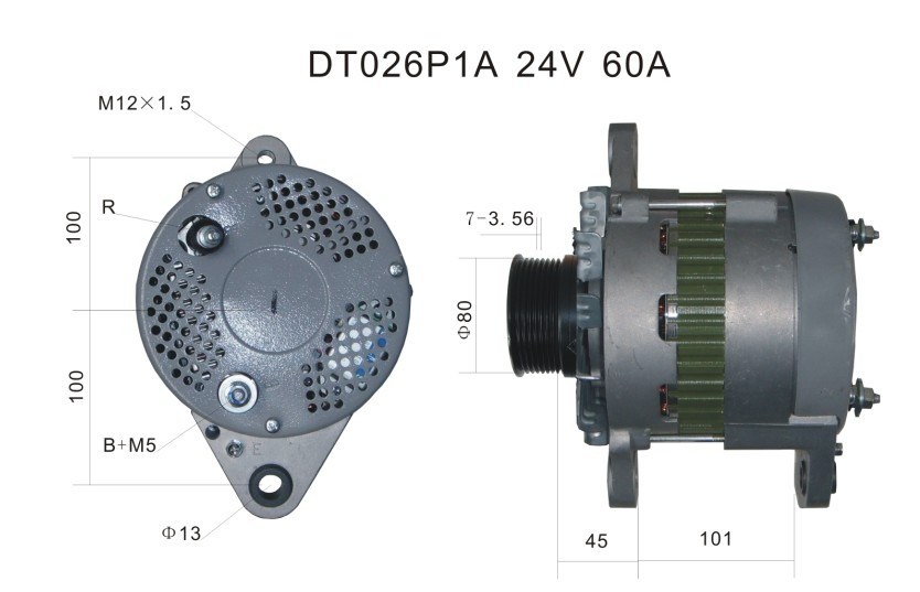 24V 60A Auto Alternator for Komatsu Dt026p1a