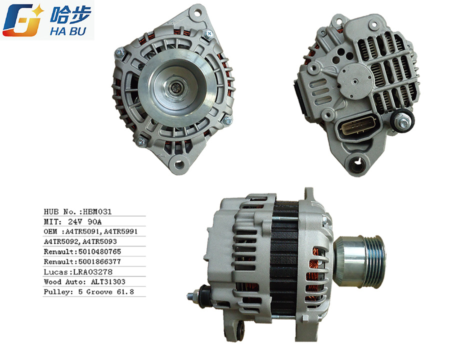 Auto Alternator for Renault Trucks 24V 90A A4tr5091, A4tr5092, A4tr5093
