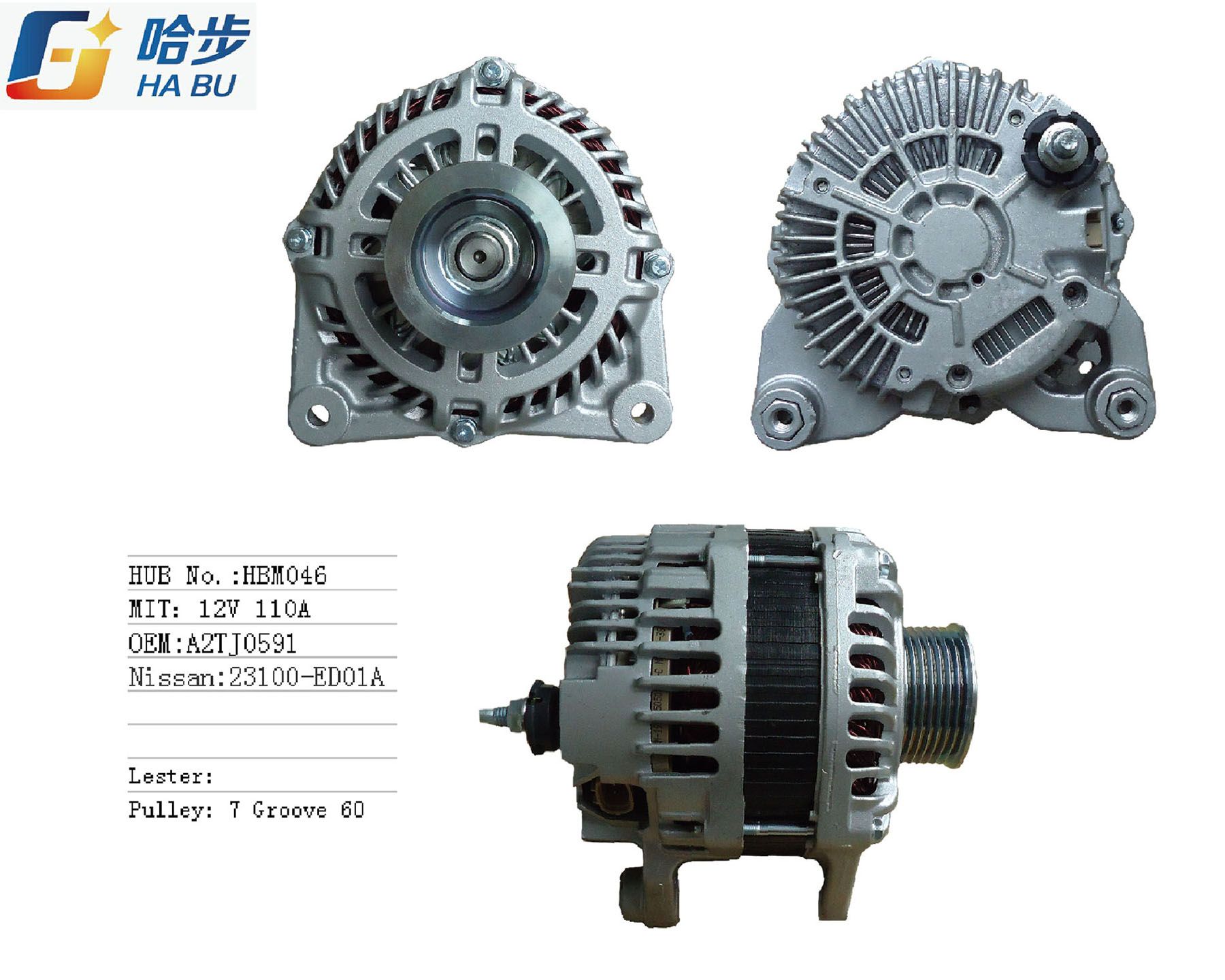 Alternator for Nissan 12V110A OE# A2tj0591, 23100-ED01A