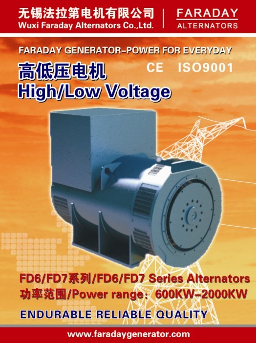 Faraday Alternator 100% Copper Wires IP23 H Class Brushless Electric Generator 1138kVA/910kw Fd6d