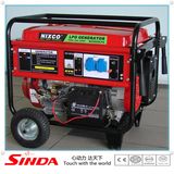 5kw Power Portable Electric LPG Generator Auto Key Start with Large Wheels and Handle